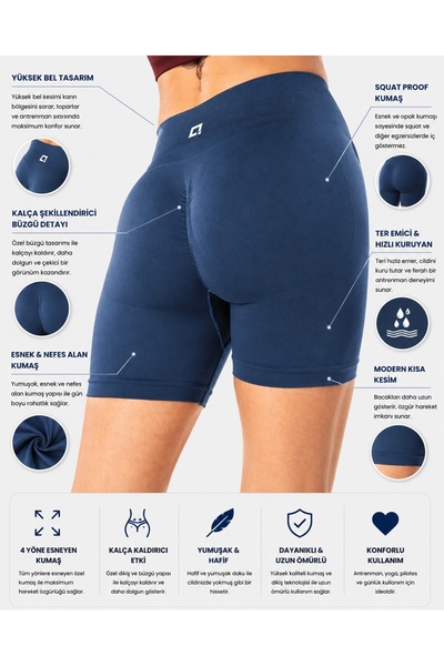 HARSFIT KADIN YÜKSEK BEL SCRUNCH TOPARLAYICI MAVİ KISA ŞORT TAYT 13 CM SİYAH ...
