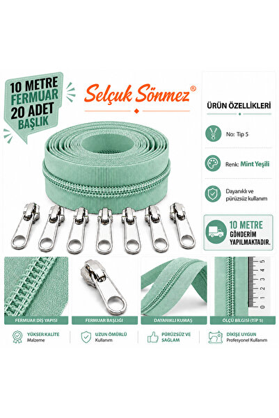MİNT GREEN 10 METER ZIPPER 20 HEADGEAR