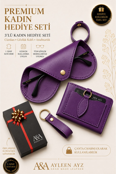Ayleen Ayz Women's Wallet Set |   Gift Boxed Set of 3 - Leather Wallet, Glass...
