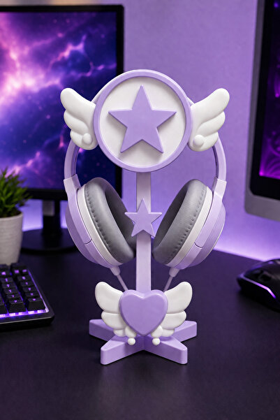 YS Print Kanatlı Kawaii Kulaklık Standı - Mor
