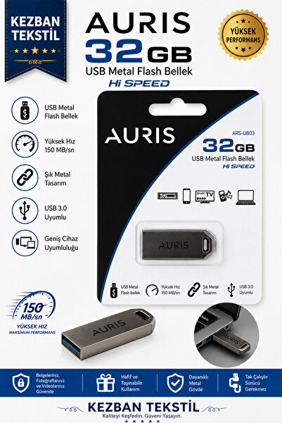 Kezban Tekstil AURIS ars-UB03 Metal USB FLASH 1 ADET USB 3.0 UYUMLU 32GB