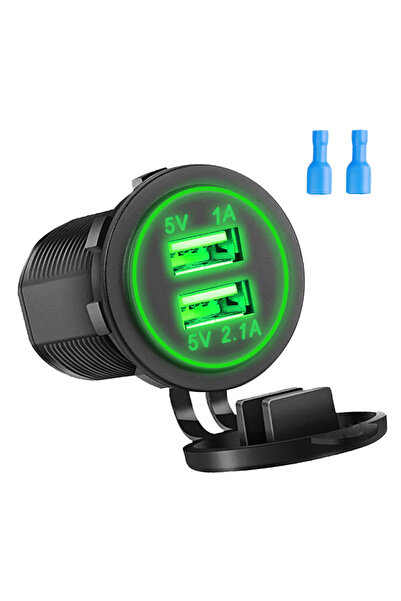 Choice4 شاحن دراجة نارية مزدوج USB-C سريع الشحن بمنفذين USB أخضر اللون، 12 فو...