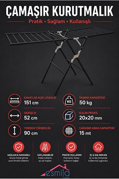 ESMİLA Maestro 20x20 Kalın Profil Çamaşır Kurutmalık Çamaşır Askısı  50 Kg Ta...