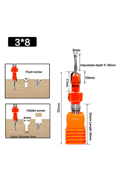 Choice 3 x 8 8mm Shank HSS Countersink Router Bit Screw Extractor Remon Demol...