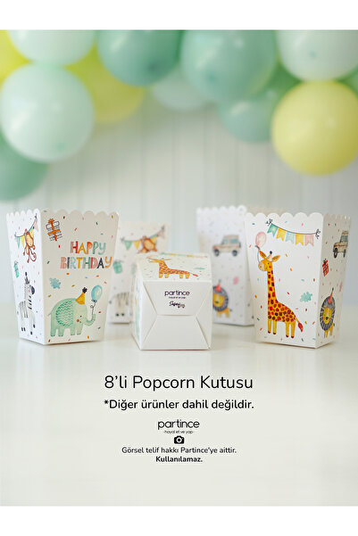 partince Safari Tema 8'li Popcorn Patlamış Mısır Kutusu