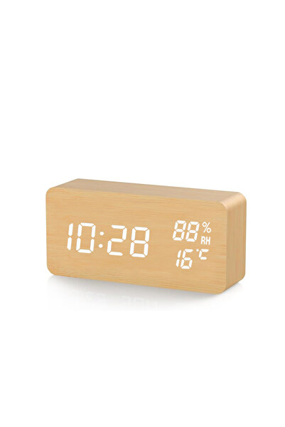 Choice1 Bamboo Wooden Digital Alarm Clock with Temperature Humidity LED Desk ...