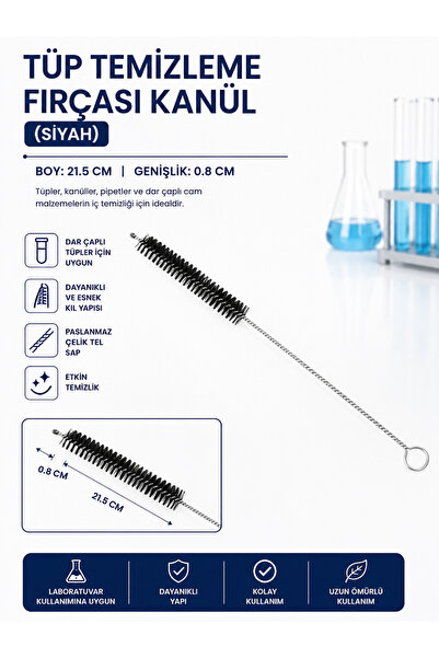Labolist Tüp Temizleme Fırçası Kanül (Siyah) 21.5 cm Genişlik 0.8 cm
