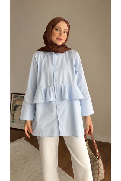 RFK Butik Women's Alerli Seyyar Belt Pack Poplin Shirt Tunic - Blue