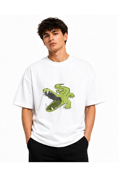 Inscriptie Ουνισέξ Βαμβακερό T-Shirt Υψηλής Ποιότητας  "Κροκόδειλος με ανοιχτ...