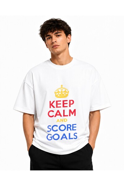 Inscriptie Tricou Unisex Bumbac Premium Casual " Stai calm si inscrie goluri! "