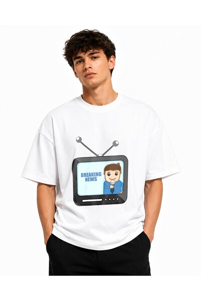 Inscriptie Ουνισέξ Βαμβακερό T-Shirt Υψηλής Ποιότητας  "Ειδήσεις στην τηλεόρα...