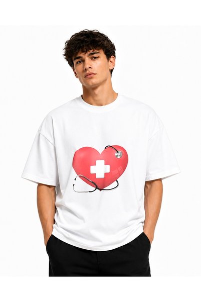 Inscriptie Unisex Βαμβακερό T-Shirt Υψηλής Ποιότητας " Λογότυπο καρδιάς σε ια...