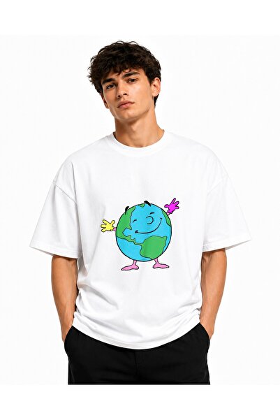 Inscriptie Ουνισέξ Βαμβακερό T-Shirt Υψηλής Ποιότητας  "Happy Planet "
