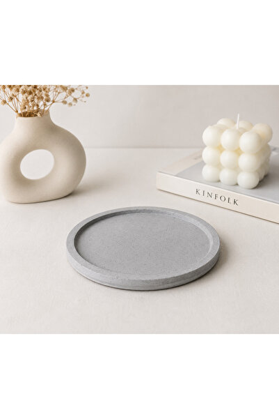 ThreeT GRİ renk beton yuvarlak tepsi