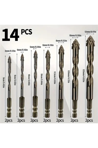 Choice Hexagonal 14pcs set 14pcs/set Carbide Four-Blade Serrated Drill Bit fo...