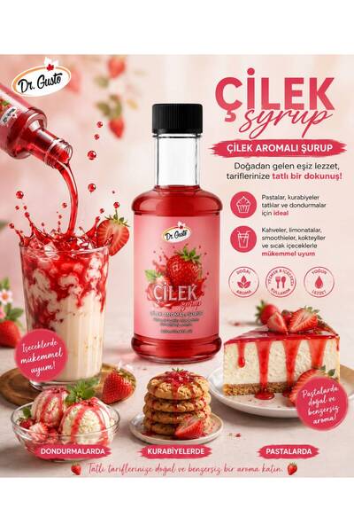 Dr. Gusto Çilek Aromalı Kokteyl Şurup 300 ml.
