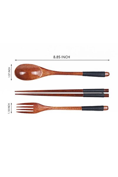 Choice Tie black lines 1pc Wooden Chopsticks Fork Spoon Three-piece Set Twine...
