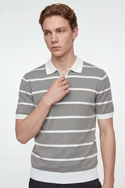 HAKKE Half Zipper Striped Men's T-Shirt