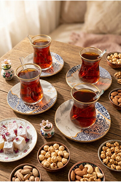 Bernardo Mozaik 12 Parça 4 Kişilik Cam Çay Seti