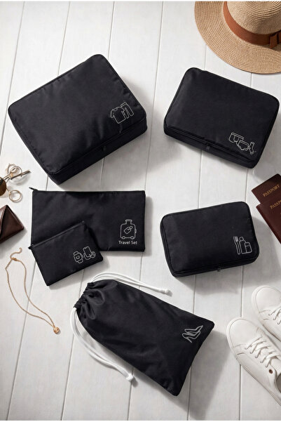 BEST CONCEPT 6’lı Siyah Valiz Düzenleyici Bavul İçi Organizer Set Seyahat Hurcu