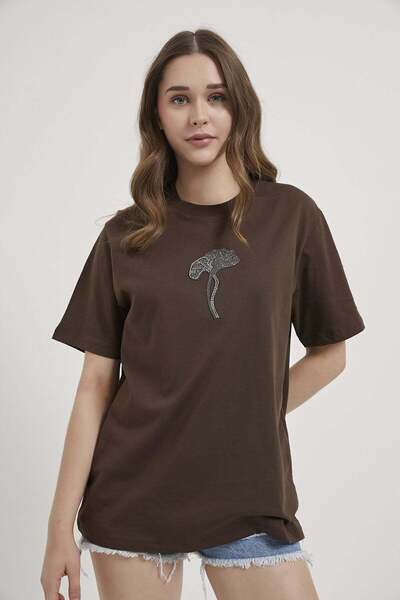 Arma Life Armalife 3002 Bi̇s Collar Stone Flower Detail Women's T-Shirt