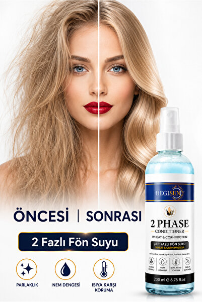 BEGISUN Fön Suyu | Çift Fazlı | Buğday & Mısır Proteinli Isı Koruyucu Saç Bak...
