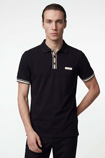 HAKKE Men's basic t-shirt with stripe detail and polo collar