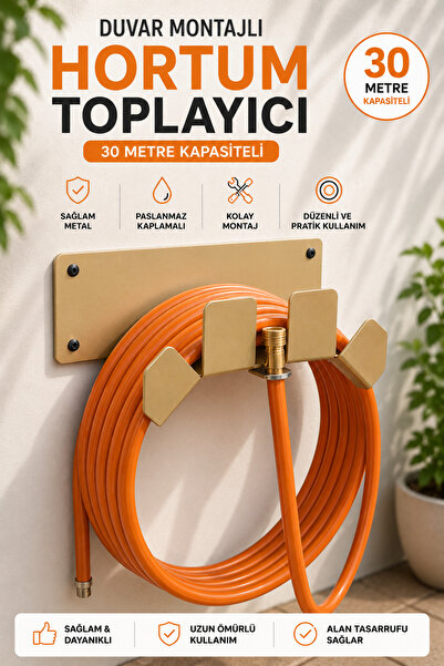 VENON MAT GOLD Duvar Tipi Metal Hortum Askısı Siyah Metal Hortum Askılığı - B...