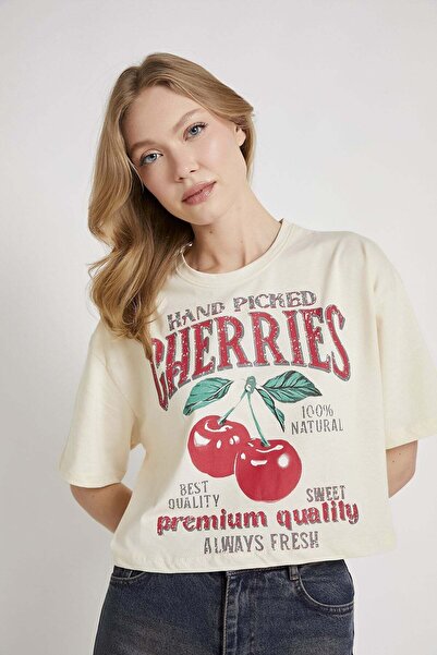 Arma Life Armalife 2177 cherry printed bis neck short women's t-shirt