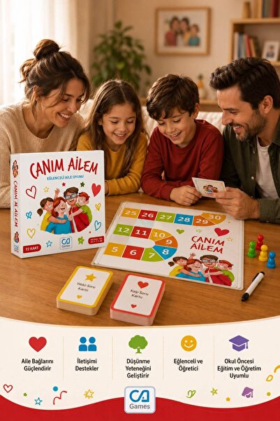 CA Games Canım Ailem 7+ Yaş Çocuklar için 72 Kartlı Eğlenceli 2-4 Kişilik Ail...