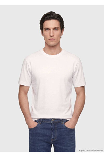 Ramsey Ekru Düz İpek Karışımlı T-Shirt