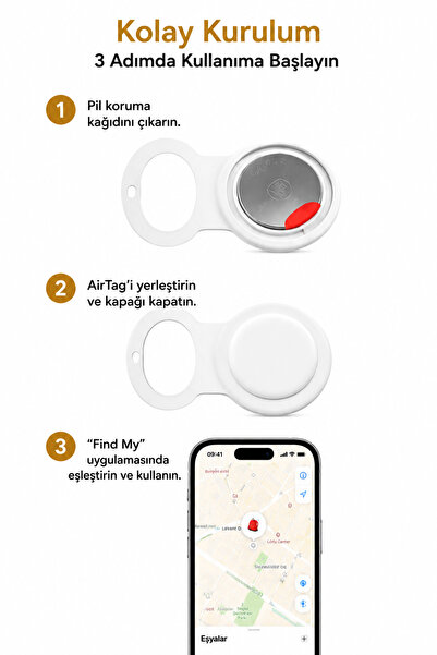 linarya AİRTAG AKILLI TAKİP CİHAZI [ANAHTARLIK, EVCİL HAYVAN, ARABA, VALİZ, BİSİKLET CÜZDAN UYUMLU]