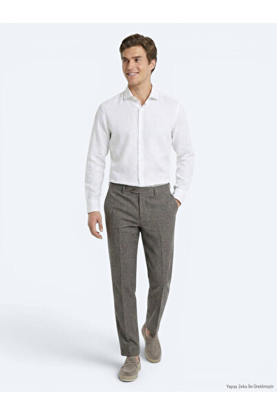 Kip Brown Fabric Relaxed Fit Casual Linen Blend Trousers