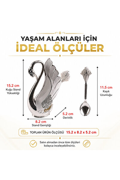 e-life shop Luxury nordic swan 6-piece coffee tea dessert spoon set with crystal accents and silver stand.