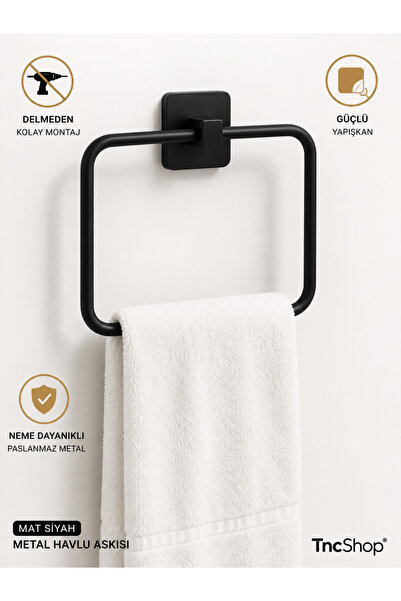 TncPatiShop Yapışanklı Siyah Kare Havluluk Banyo Havlu Askısı Düzenleyici Kar...