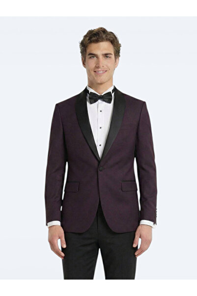 Kip Bordo Slim Fit Çıkarılabilir Şal Yaka Dokuma Smokin Takım Elbise