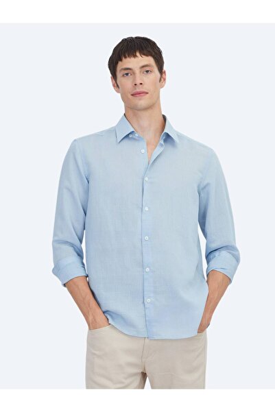 Kip Blue Striped Regular Fit Long Woven Casual Shirt