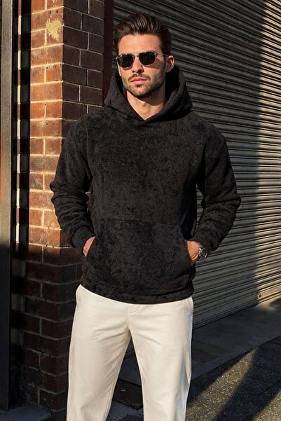 Madmext Black Patterned Hooded Men's Sweatshirt E7167