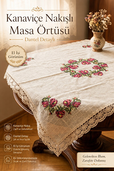 Morlay Handmade | Kanaviçe İşlemeli Güpürlü Masa Örtüsü – Monika Kumaş Nostal...