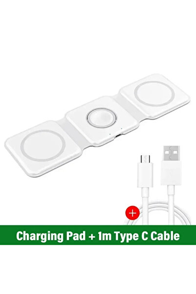 Choice1 VIKEFON White With Cable Foldable 3 In 1 Fast Charging Pad Desktop Wi...