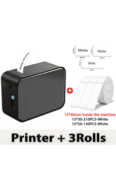 Choice1 Black Add 3Rolls Mix Marklife P15 Label Printer Mini Portable Printer...