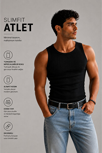 Livik Slimfit Halter Neck Ribbed Men's Athlete Undershirt Flexible Fabric Str...