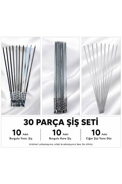 YILMAZNARGİLE Mangal Seti – 30 Parça Şiş Seti 10 Kare Ciğer Şiş, 10 Burgulu Y...