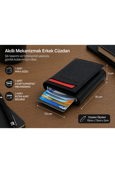 Genel Markalar İsme Özel Mekanizmalı Erkek Cüzdanı - Kart Çıkartmalı Slim Sun...