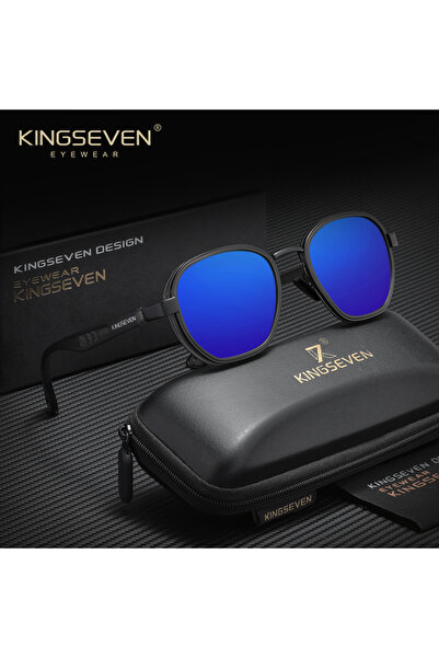 Choice5 نظارات شمسية دائرية من ماركة KINGSEVEN باللون الأزرق الداكن للرجال وا...