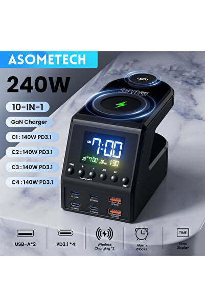 choice2 AU Plug 240W GaN Charger Station 4×140W PD3.1 USB Type C Wireless Fas...