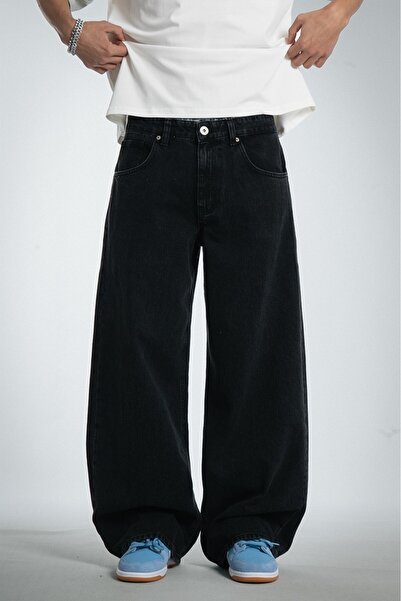 GRJ denim بنطلون جينز رجالي فضفاض للغاية من سايبر بلاك أرجل واسعة