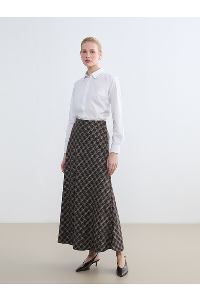 LC Waikiki Trendlucky Plaid Flared Skirt with Elastic Waist and Difference in...