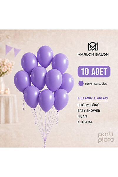 Marlon Balon Pastel Lila Lateks Balon 11 İnç 10 Adet Doğum Günü Nişan Düğün B...