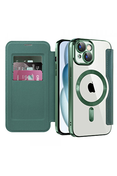 Apple Husa MagSafe pentru iPhone 15 Plus, Techsuit, SmartMag Book, Verde